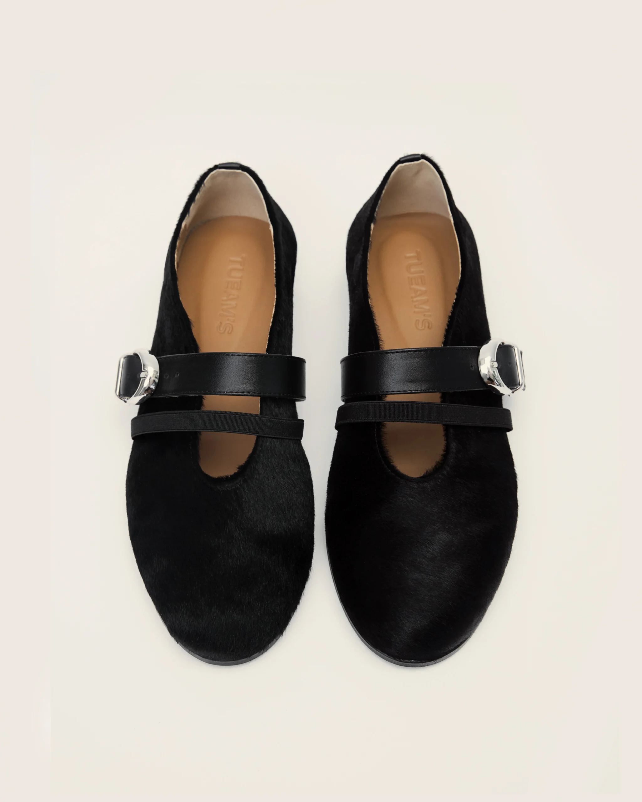 Seanlly black ballet flats in textured pony hair