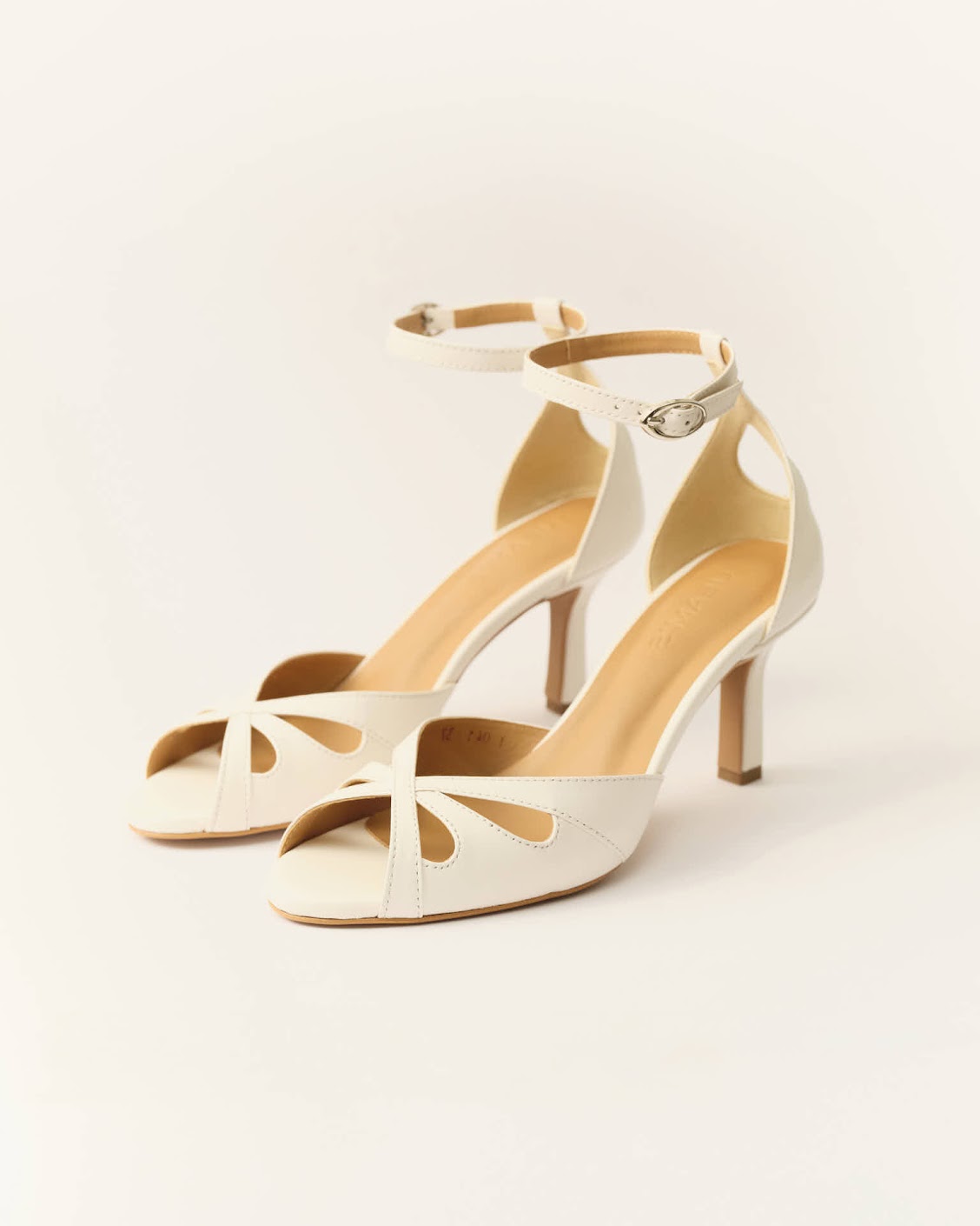 White leather mid-heel sandals