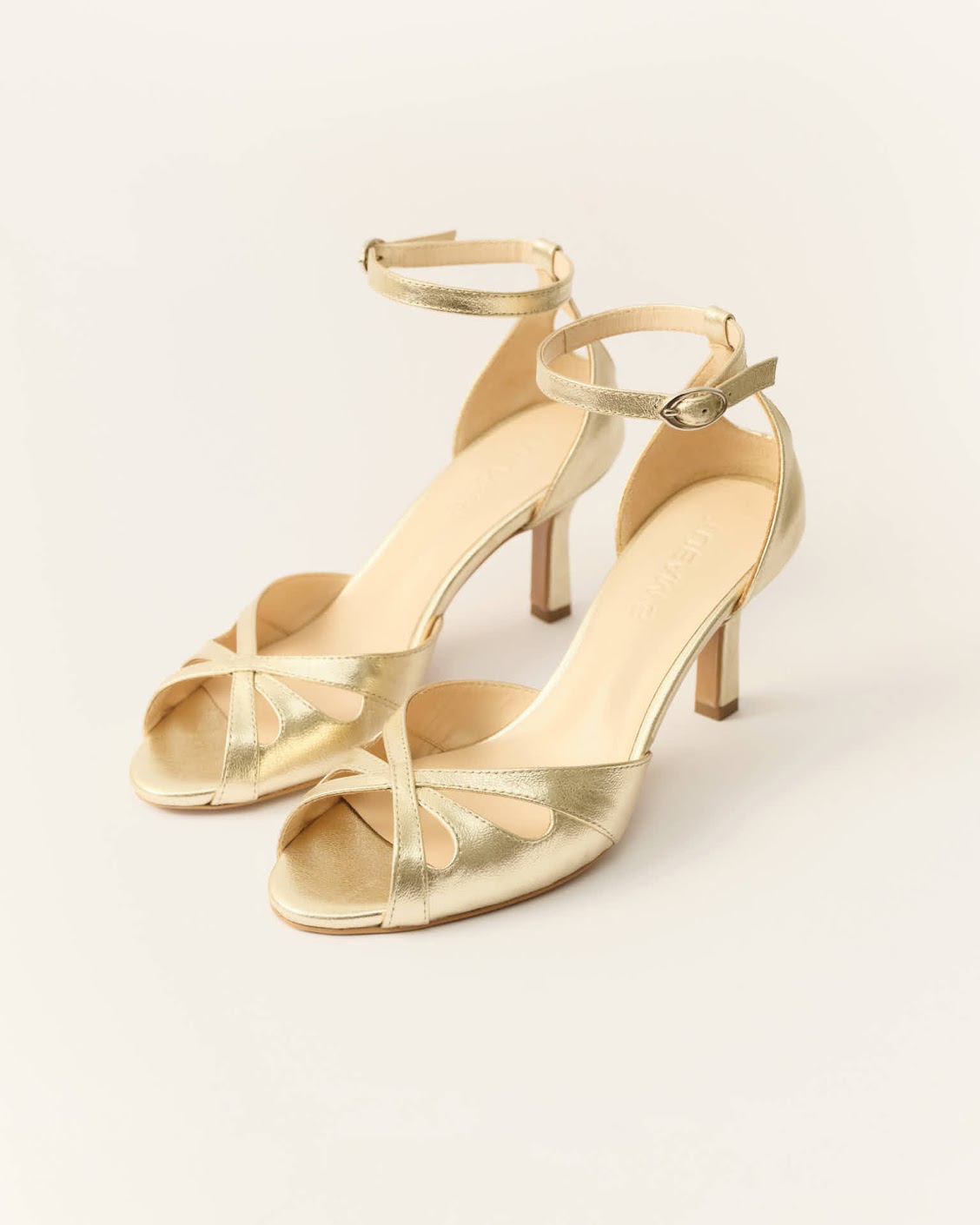Gold leather mid-heel sandals